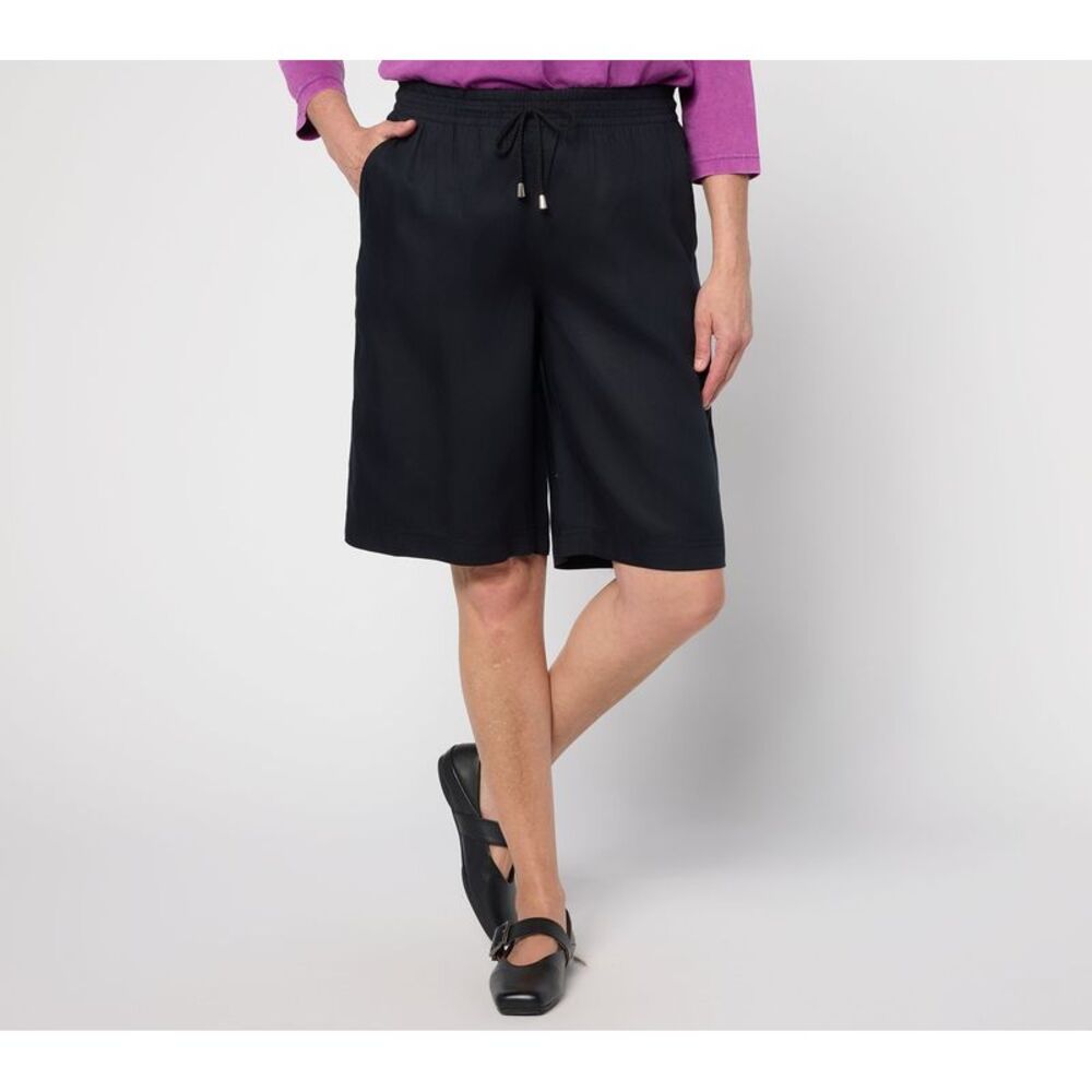 Fashion Women's Pants Sz M Pull On Long Shorts Black
